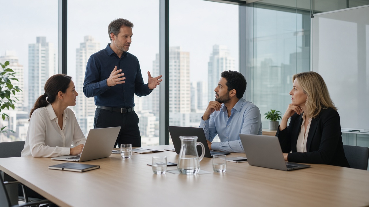 A consulting meeting around a table.